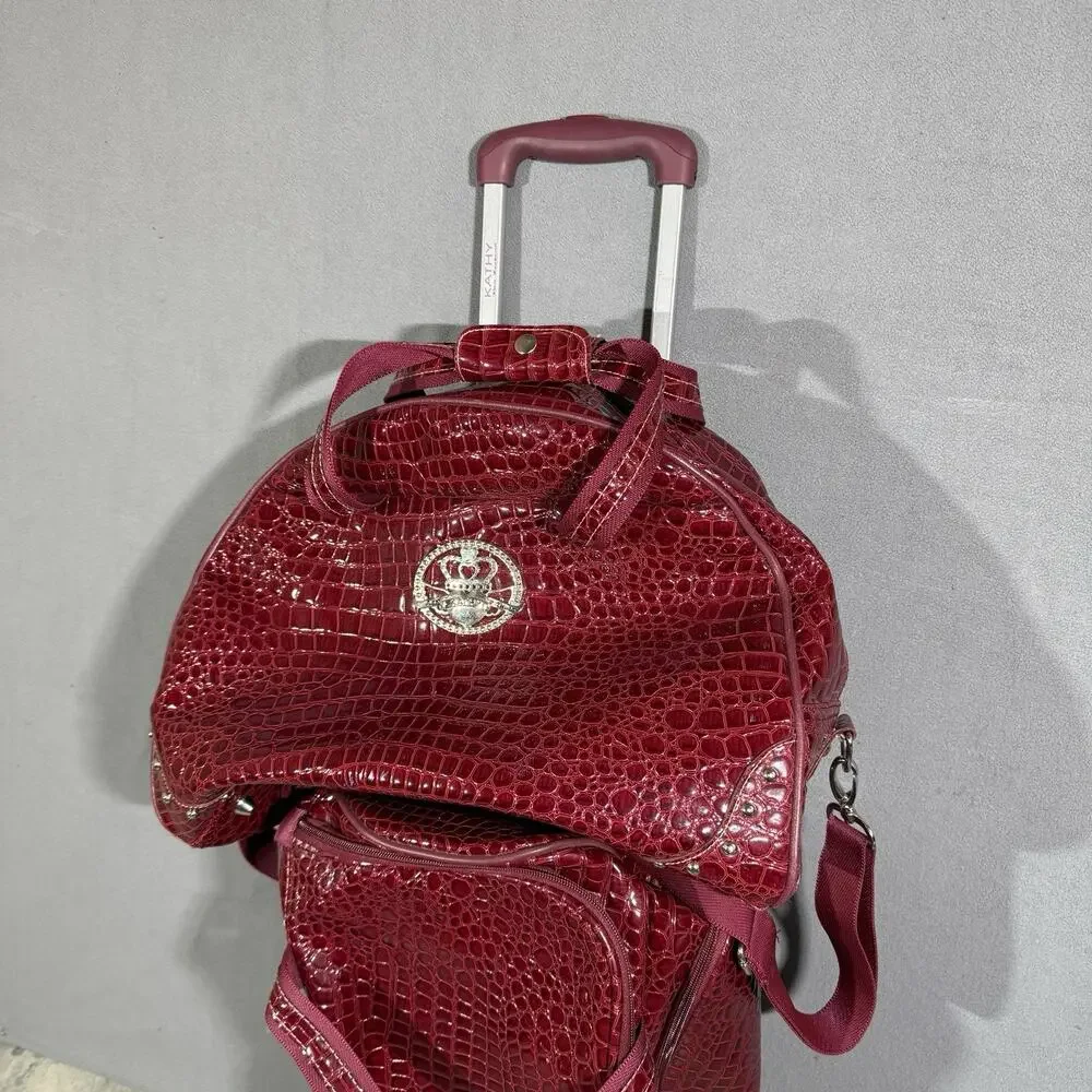 Kathy Van Zeeland Red Croco PVC 2 Piece Luggage Carry On Suitcase & Duffel Bag
